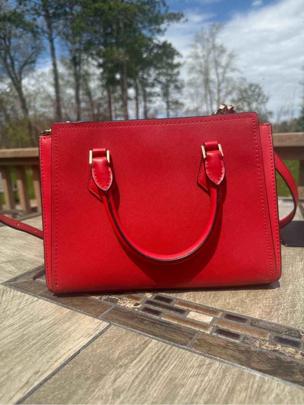 EUC Michael Kors Hope Red Saffiano Satchel Crossbody with Detachable Strap - Picture 5 of 11